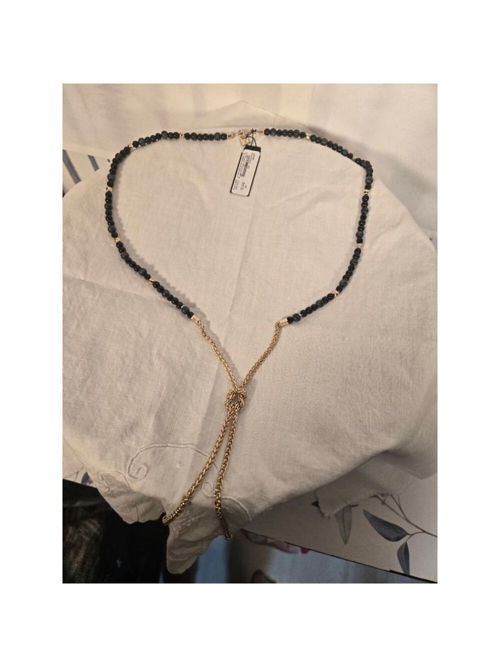 Women's Laundry by Shelli Segal Black Gold Beaded Lariat Necklace One Size